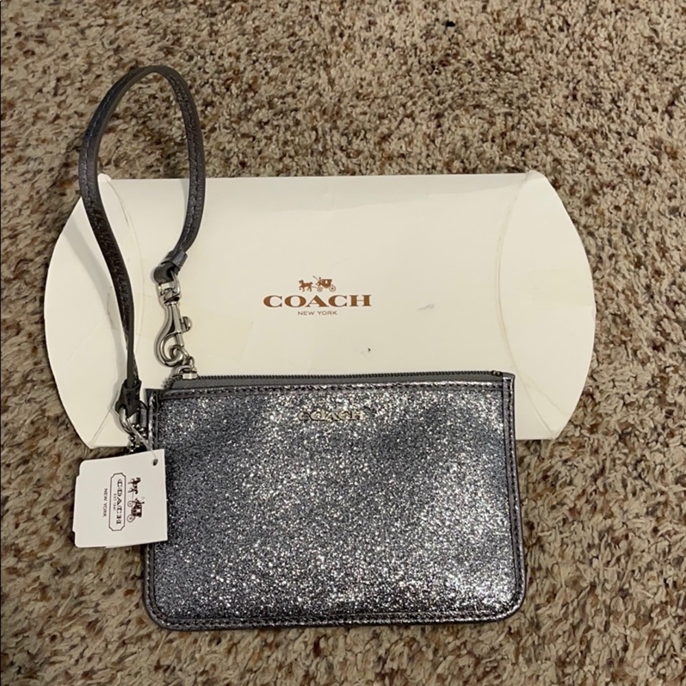 Coach Legacy Glitter Small Wristlet - Silver